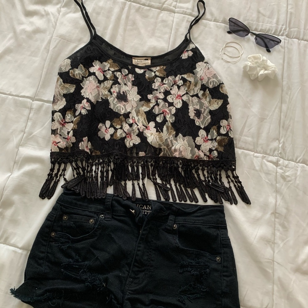 PacSun LA Hearts Floral Lace Tank with Fringe